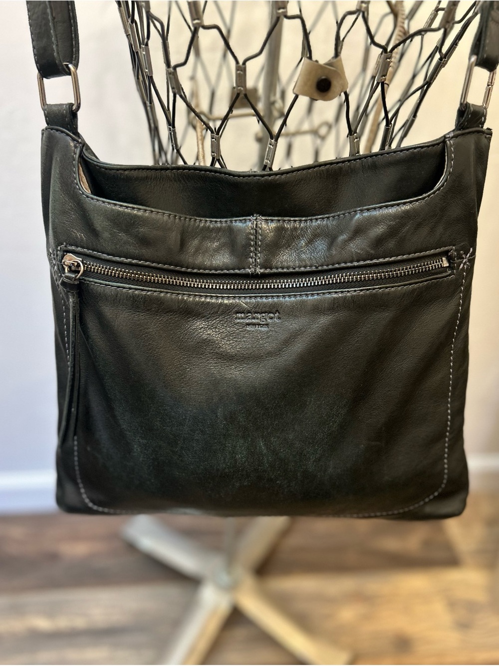 Margot Black Genuine Leather Crossbody Shoulder Bag Minimalist